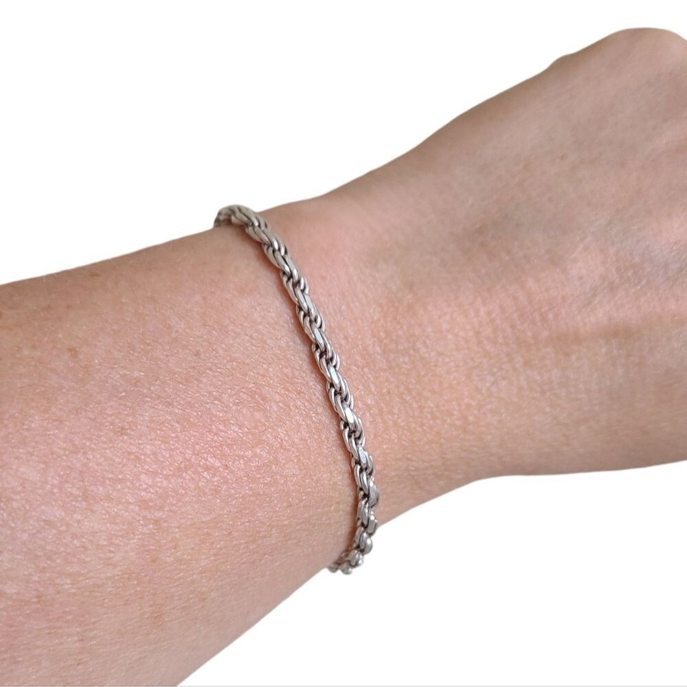 vintage 925 sterling silver twisted rope link bracelet 7" weight: 6.0 grams